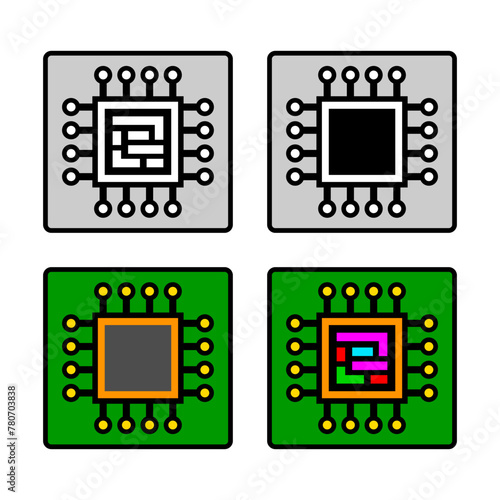 Microprocessor vector icons on white background