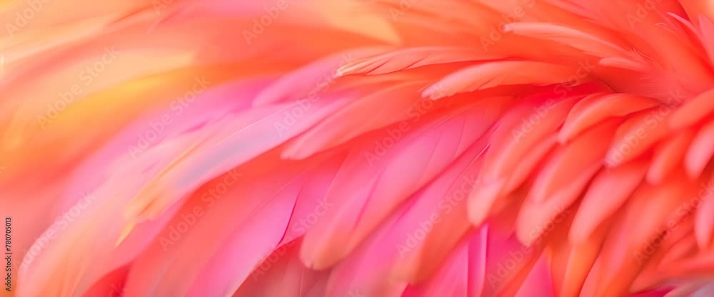 Flamingo feathers up close, a gradient of pinks and oranges,