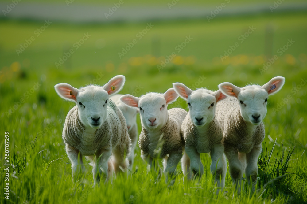 Lambs standing in a sunny green field Lambs standing in a sunny green field