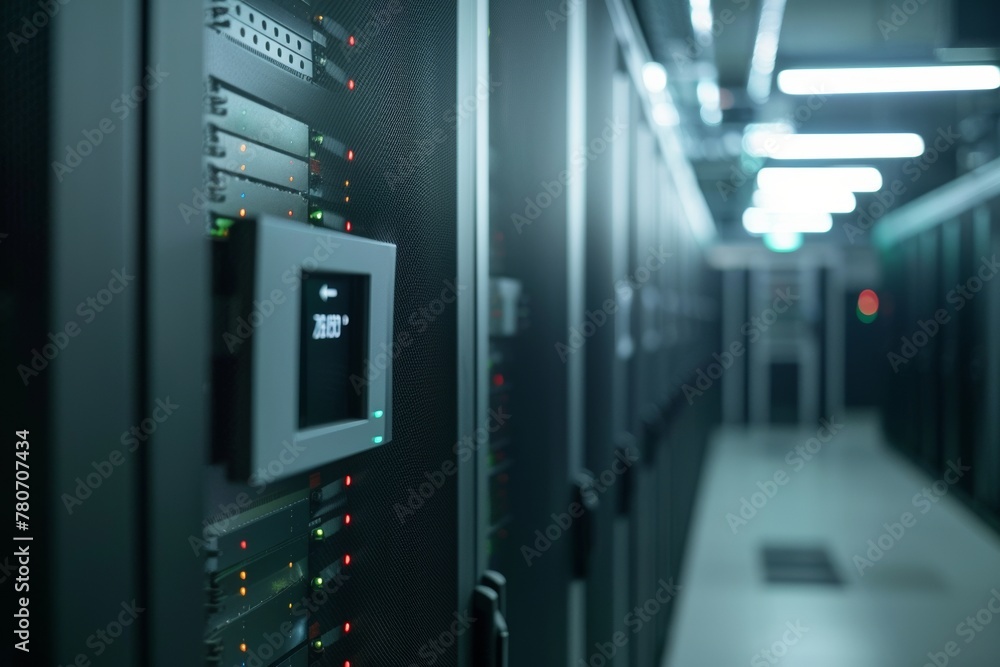 A server room with a temperature alarm, ensuring the optimal climate