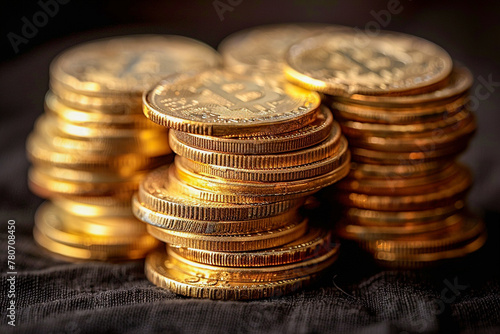 Gold coins on black background,realistic photography