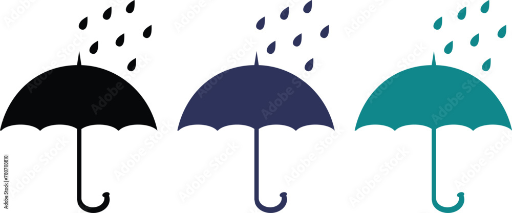 umbrella icon set with rain drops vector