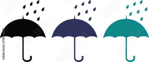 umbrella icon set with rain drops vector