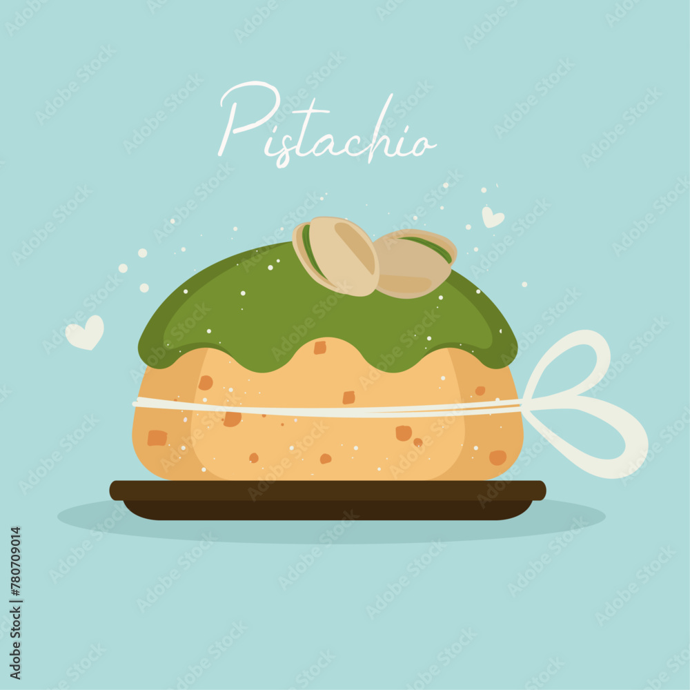 Flat Design Illustration with Pudding at Pistachio Flat Design Illustration with Pudding at Pistachio