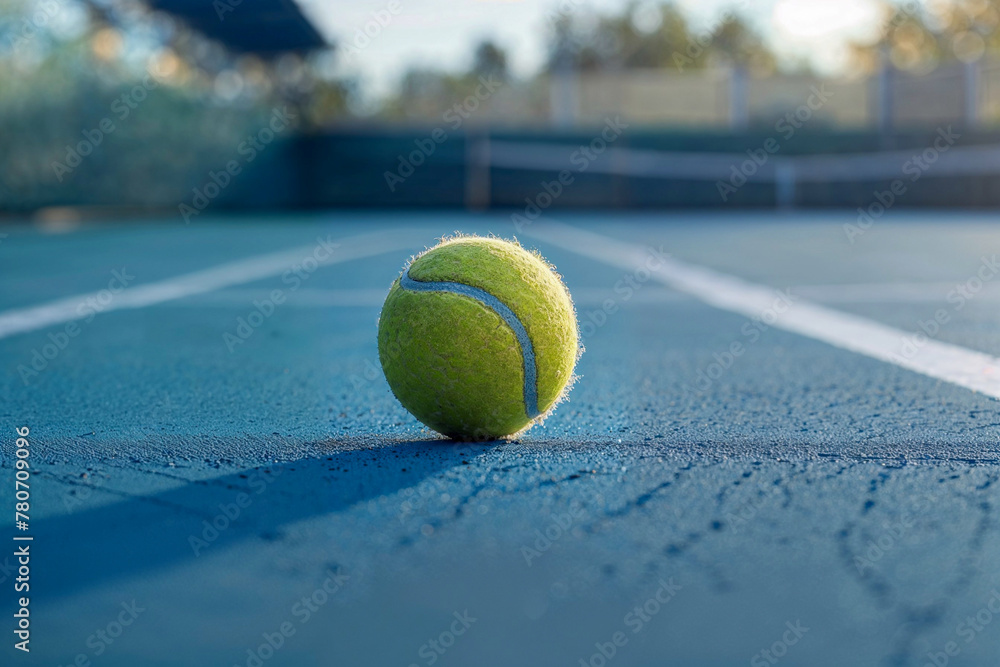 A ball on the blue hard tennis court