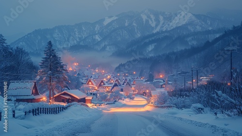 Historical village in winter.