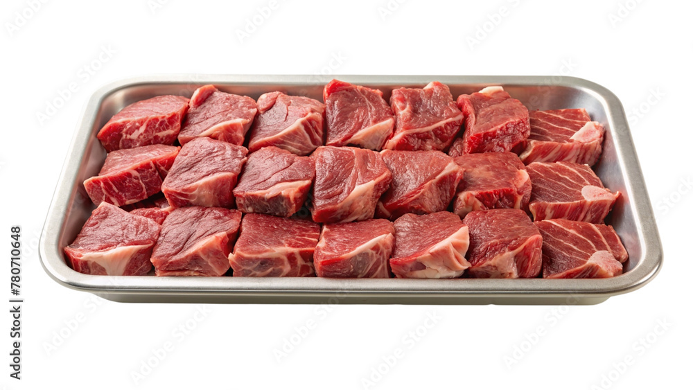 Meat pieces on tray isolated on transparent background Meat pieces on tray isolated on transparent background