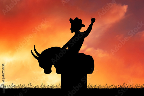 illustration of mechanical bull at sunset