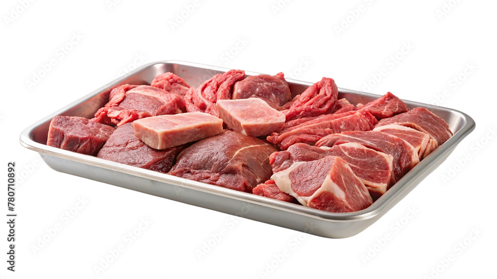 Meat pieces on tray isolated on transparent background Meat pieces on tray isolated on transparent background