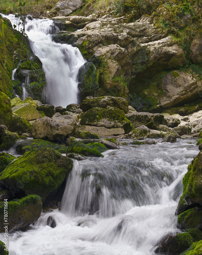 Ixkier ur-jauzia. Ixkier waterfall on the Plazaola greenway, Mugiro, Navarra. photo