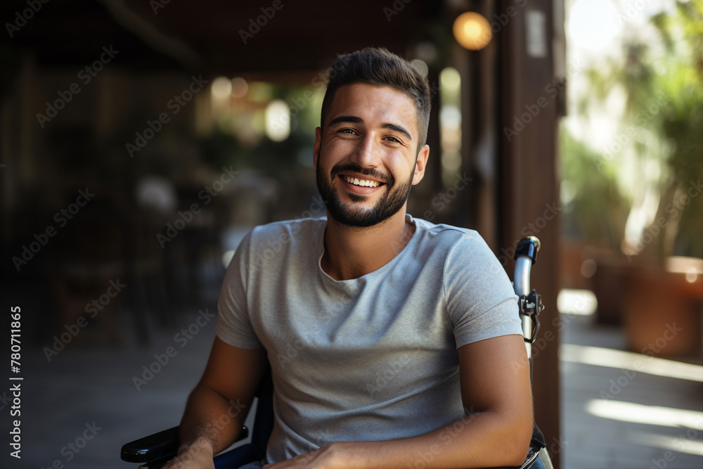 Wheelchair user walking in autumn park regardless of disability generative AI concept Wheelchair user walking in autumn park regardless of disability generative AI concept