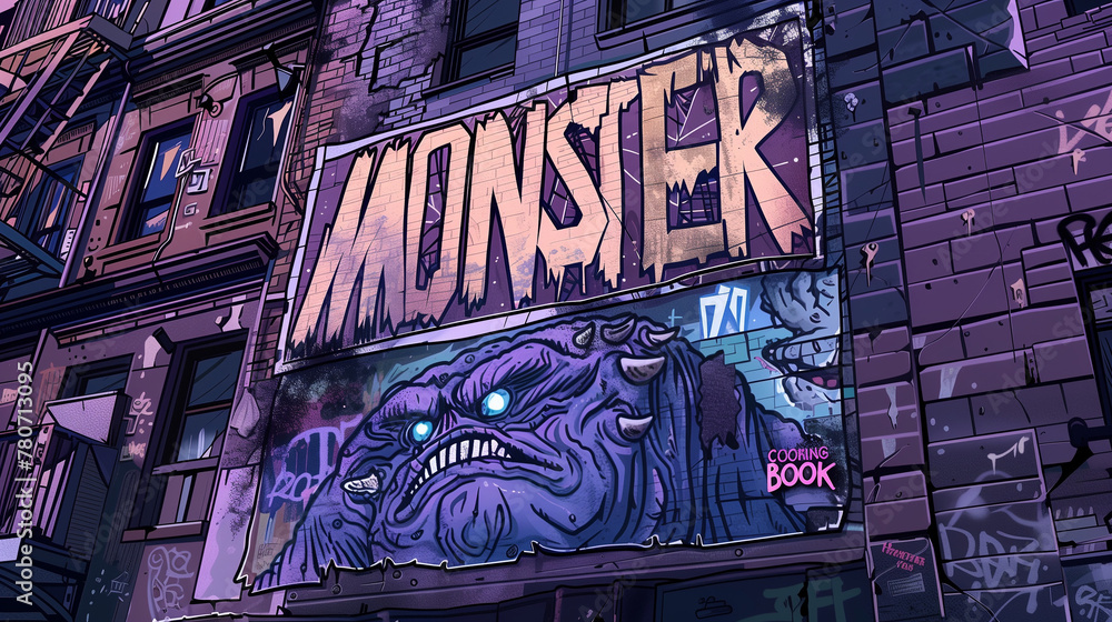 Urban Monster Billboard in a Colorful Street Art Scene