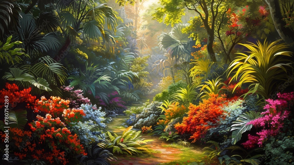 Obraz premium Captivating view of a vibrant, lush garden, alive with color and life, nature's masterpiece
