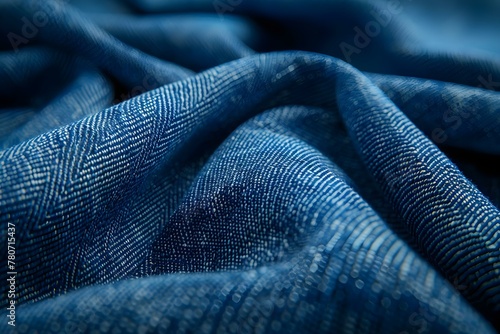 Closeup of blue denim fabric commonly used in jeans showcasing texture. Concept Denim Fabric, Closeup Texture, Blue Jeans, Apparel Material, Fashion Detail