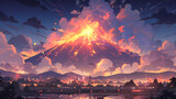 Majestic Volcanic Eruption over Cityscape digital illustration anime