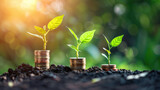 young plant growing step on coins. concept finance and accounting Generative AI
