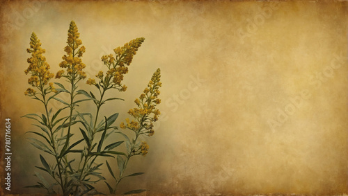 Goldenrod backdrop with worn grunge texture, watercolor-painted goldenrod hues on a cloudy mustard yellow banner, resembling antique parchment with warmth.