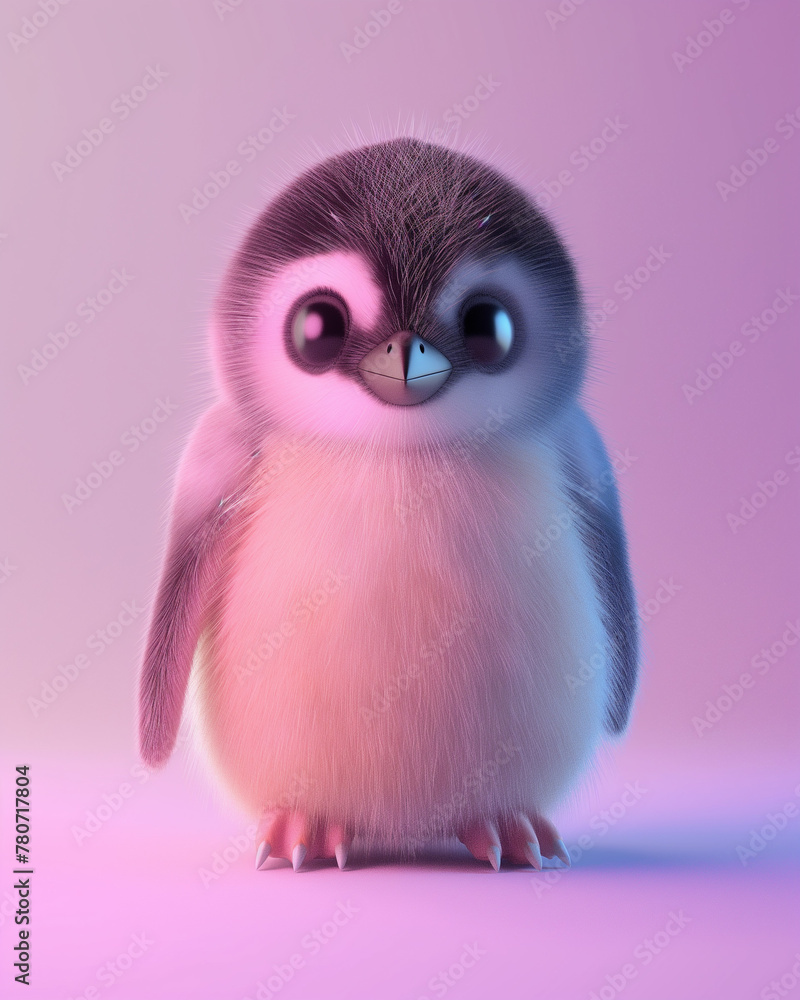 Obraz premium A cute furry penguin avatar on a pastel background