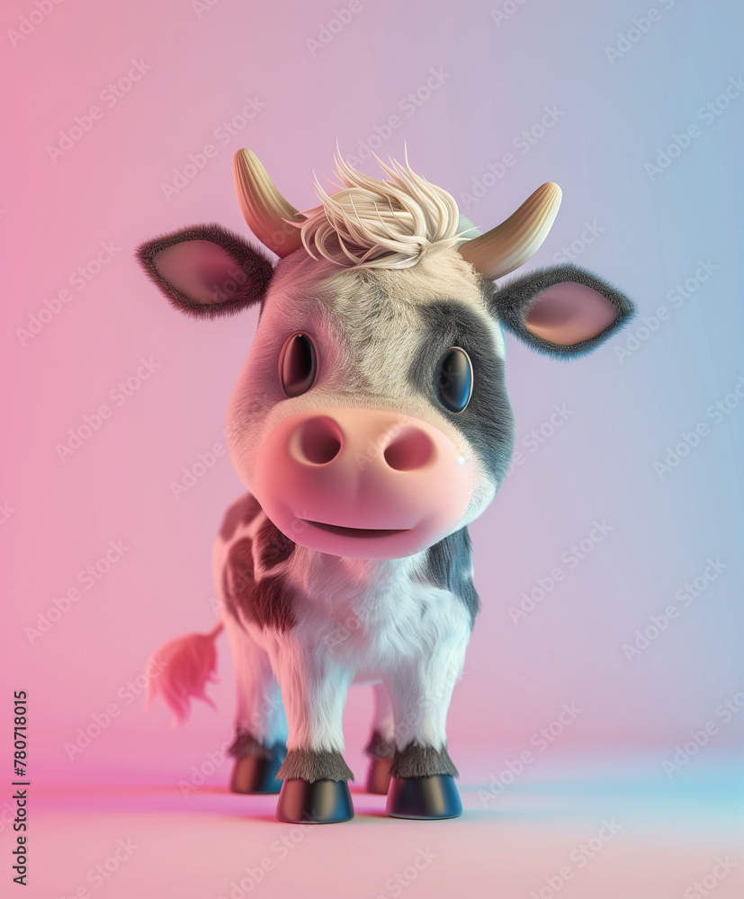 A cute furry cow avatar on a pastel background