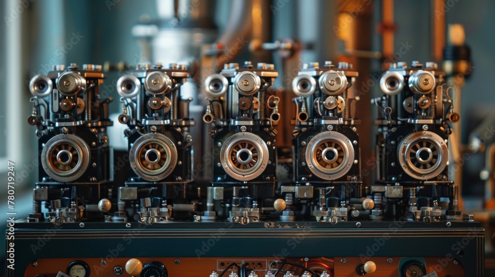 A choir of machinery singing the song of their people, industrial harmony isolate on soft color background A choir of machinery singing the song of their people, industrial harmony isolate on soft color background