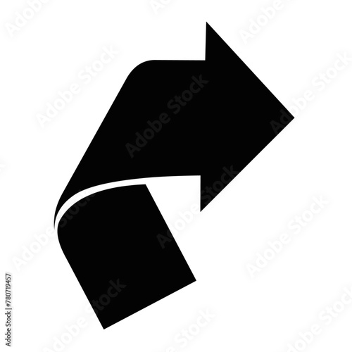 vector illustration black icon silhouette curved arrow pointing to the right side