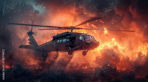 A combat medic helicopter landing under fire to evacuate casualties, emphasizing urgency and heroism photo