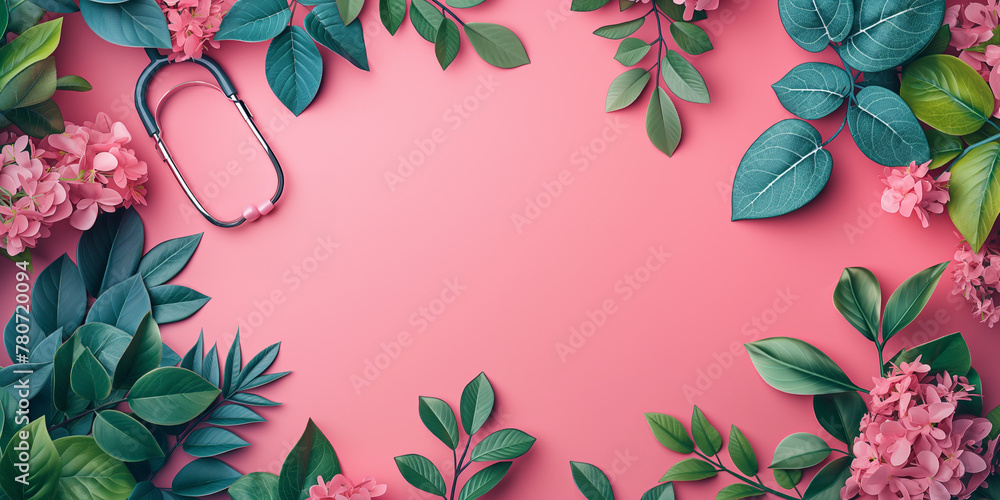 Stethoscope and floral pink background. Concept: Gynecology clinic and ...