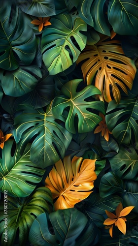 elegant and natural monstera leaves with deep color contrasts for style