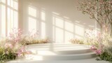 sunlit interior with delicate flowers and soft shadows creating serenity