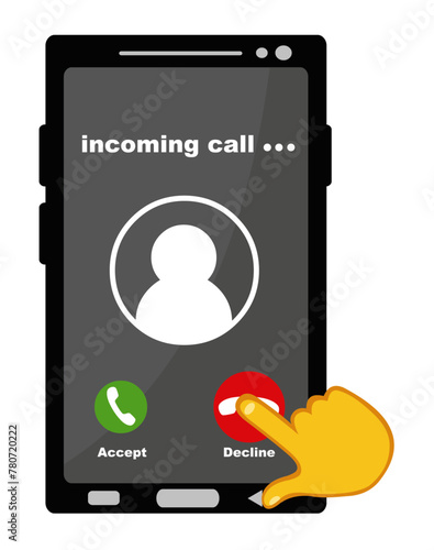 vector illustration yellow hand decline incoming call smartphone