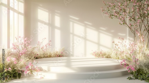 sunlit interior with delicate flowers and soft shadows creating serenity