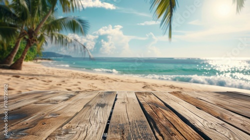 beautiful beach on a wooden board