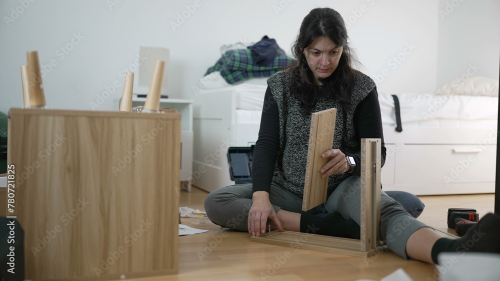 Home Improvement Enthusiast Woman Crafting Nightstand, Showcasing DIY Skills in Furniture Assembly for Home Setup, Capturing the Essence of Moving to a New House Home Improvement Enthusiast Woman Crafting Nightstand, Showcasing DIY Skills in Furniture Assembly for Home Setup, Capturing the Essence of Moving to a New House