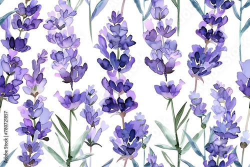 Watercolors of lavender flowers  seamless pattern tile.