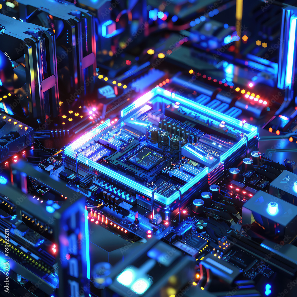 Computer Technology: Electronic Circuit Board Background with Motherboard, Chip, Processor, Digital Equipment, and Tech Design