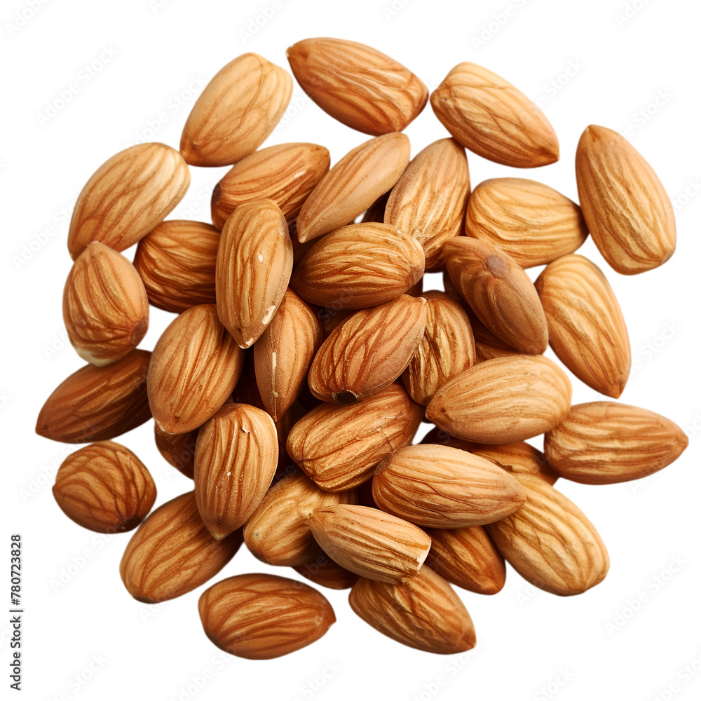 A pile of almonds with a brownish color. The almonds are spread out and have a rough texture. Generative AI A pile of almonds with a brownish color. The almonds are spread out and have a rough texture. Generative AI