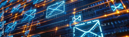 Matrix of numbers with highlighted email symbols, representing secure digital communication