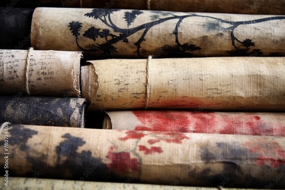 Wabi-sabi background, where hand-made paper meets natural dye and sumi ink.	