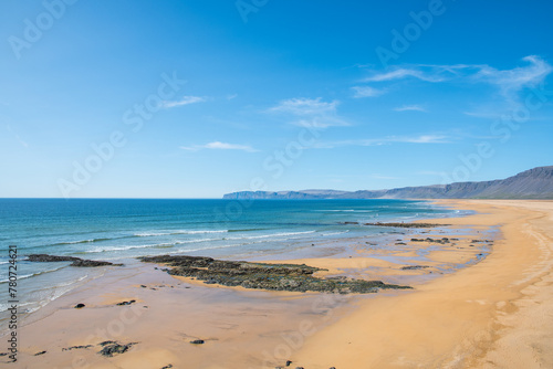 Raudasandur beach in the westfjords of Iceland photo