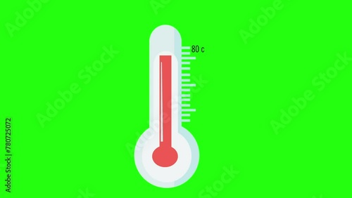 Animation of thermometer temperature status rising 80 centigrade, green background photo