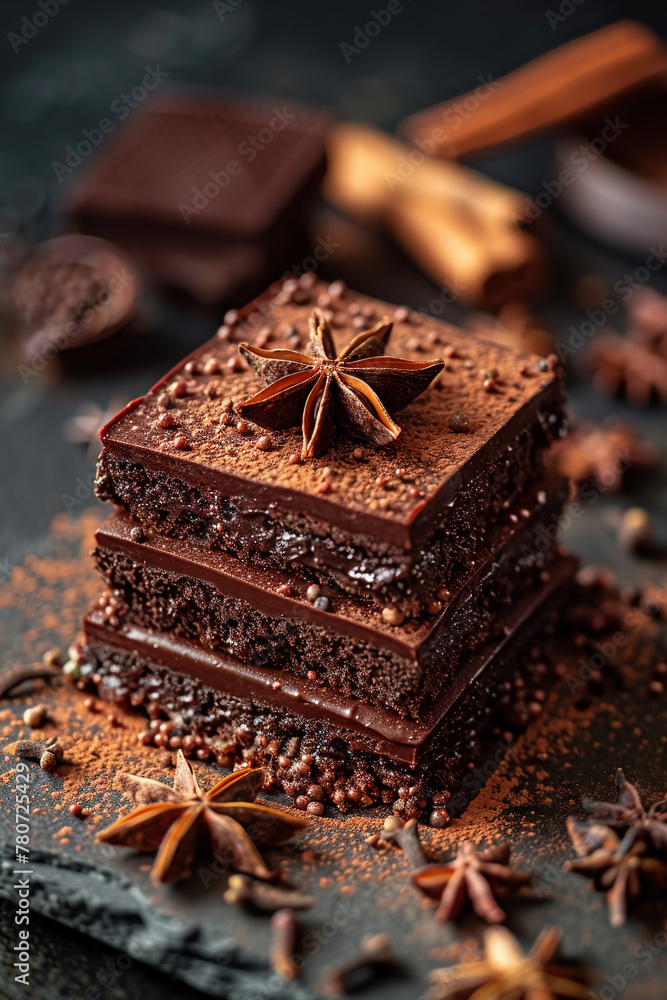 Layers of creamy indulgent ganache infused with hints of exotic spices Layers of creamy indulgent ganache infused with hints of exotic spices