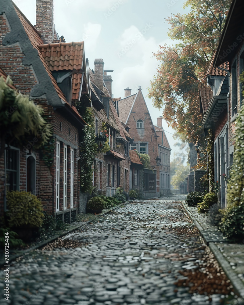 Quaint cobblestone streets lined with charming Belgian houses