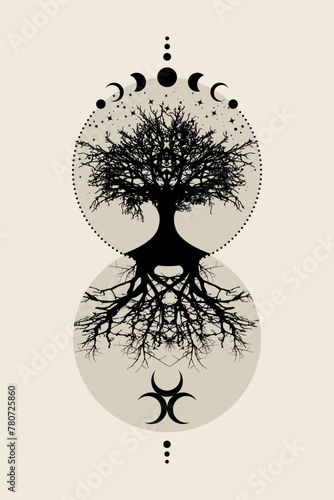 Photography Sacred tree and crescent moon