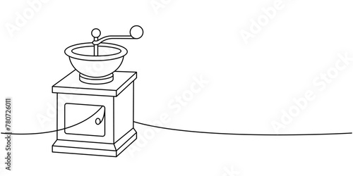 Coffee grinder one line continuous drawing. Hand drawn elements for cafe menu, coffee shop. Vector linear illustration.