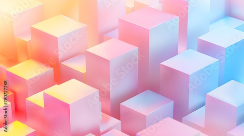 Abstract three dimensional cubes in pastel blue, pink and yellow gradient colors