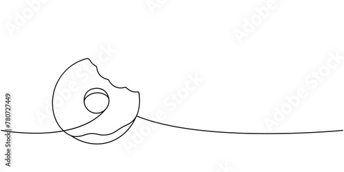 Bitten donut one line continuous drawing. Bakery sweet pastry food. Vector linear illustration.