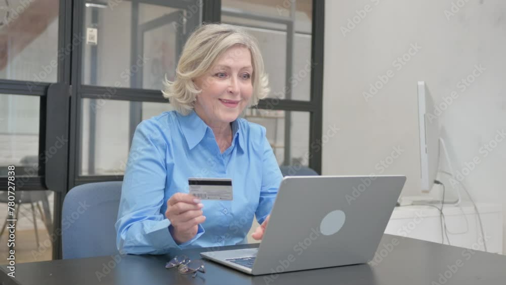 Senior Old Woman Doing Online Payment at Work Senior Old Woman Doing Online Payment at Work