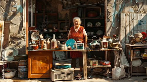 old woman selling antiques japan