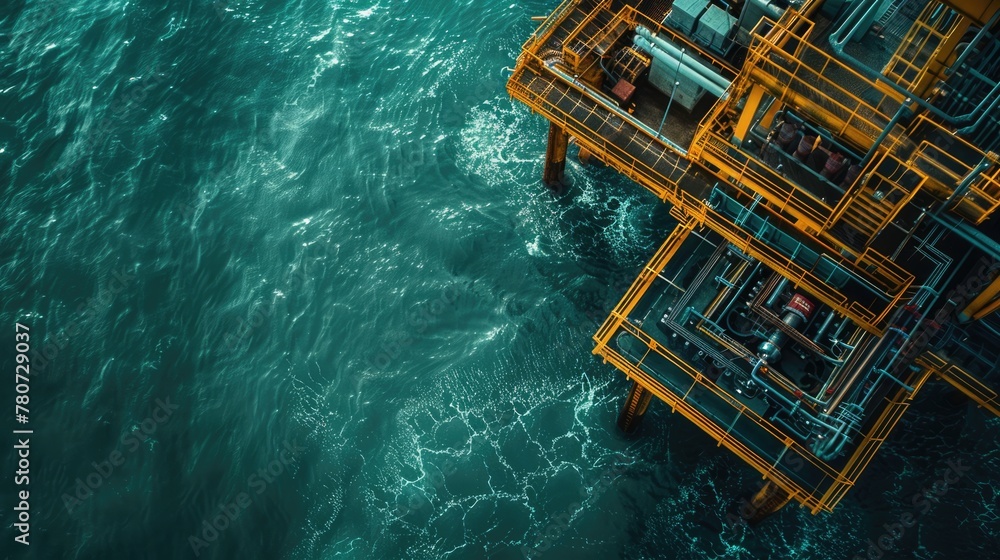Offshore electricity substation, solar and wind turbine facility, ocean landscape Offshore electricity substation, solar and wind turbine facility, ocean landscape