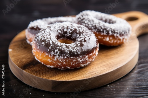 Tasty doughnut on a slate plate against a whitewashed wood background © Markus Schröder